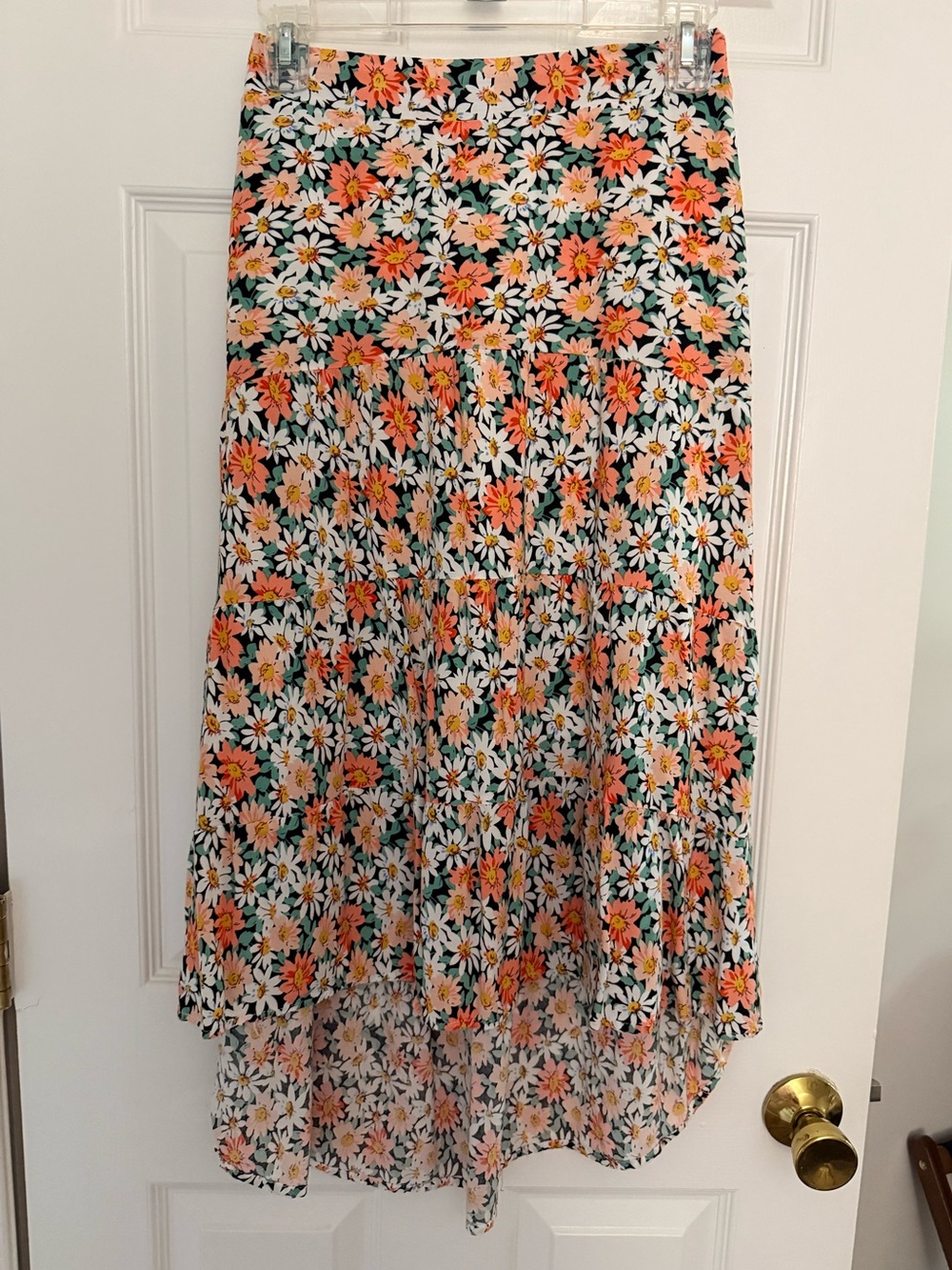 Floral Tiered High-Low Maxi Skirt